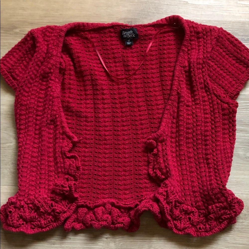 Beverly and Beck Red Knit Short Sleeve Cardigan